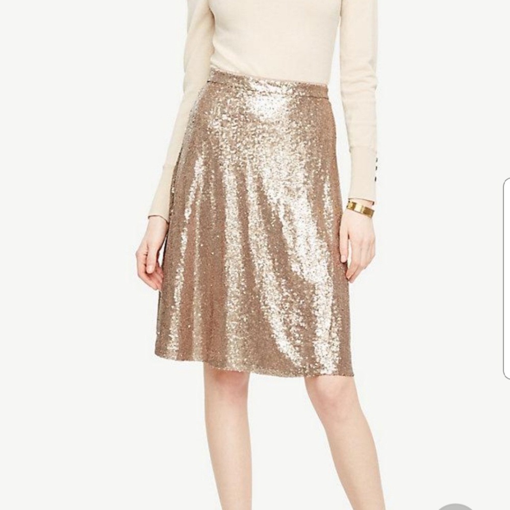 Ann Taylor Sequin A-Line Skirt in Rose Gold